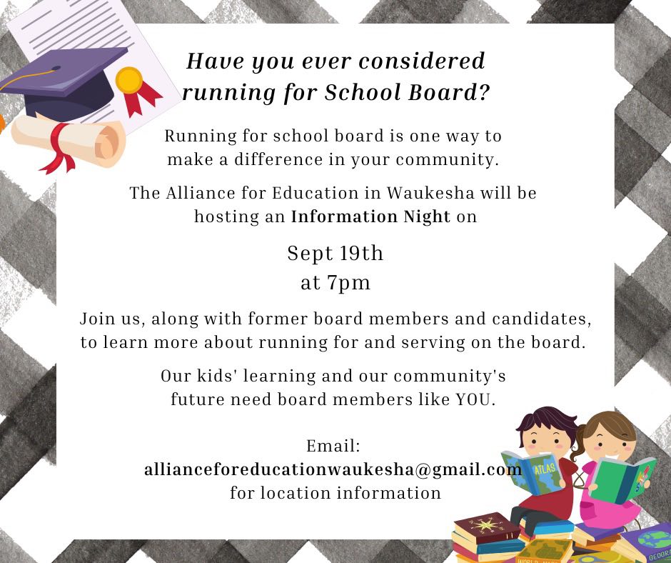 The Alliance for Education in Waukesha will be hosting an Information Night on September 19 at 7pm