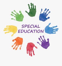 "Special Education" in purple text surrounded by rainbow handprints